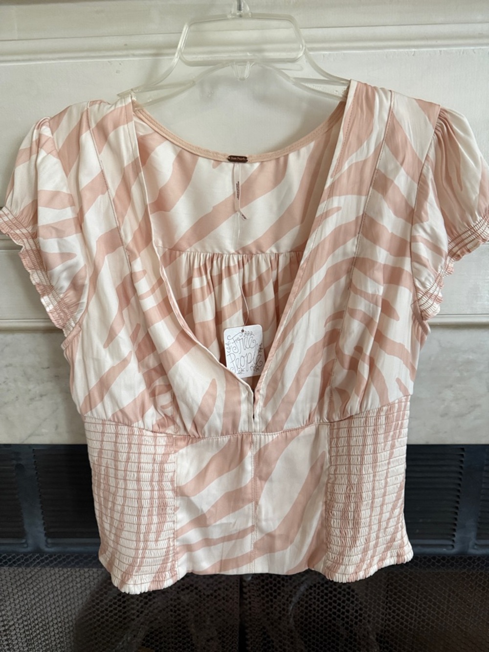 Free People Blush Stripe V-Neck Short Sleeve Top